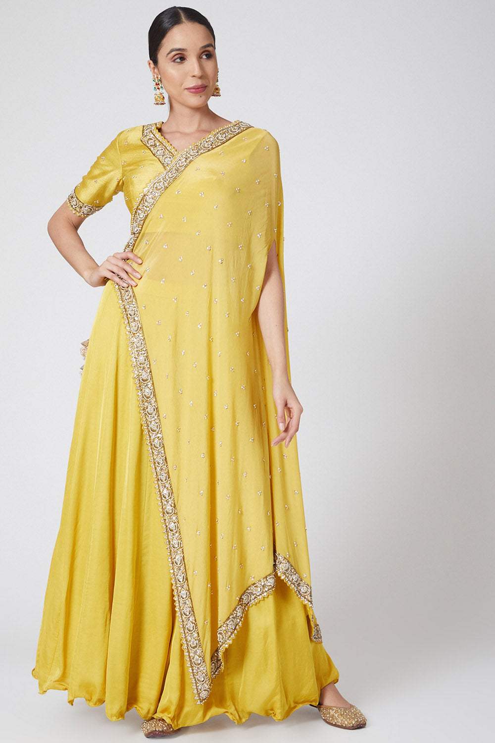 Embroidered Yellow Angrakha Kurta Set - Auraya Fashion - Nidhika Shekhar - #tag1# - #tag2# - #tag3# - #tag3#