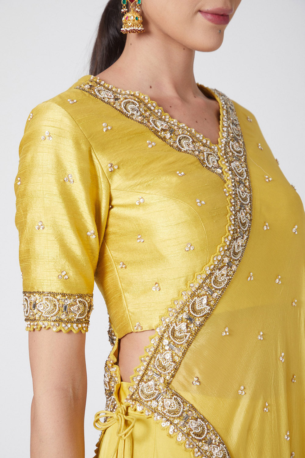 Embroidered Yellow Angrakha Kurta Set - Auraya Fashion -  - #tag1# - #tag2# - #tag3# - #tag3#