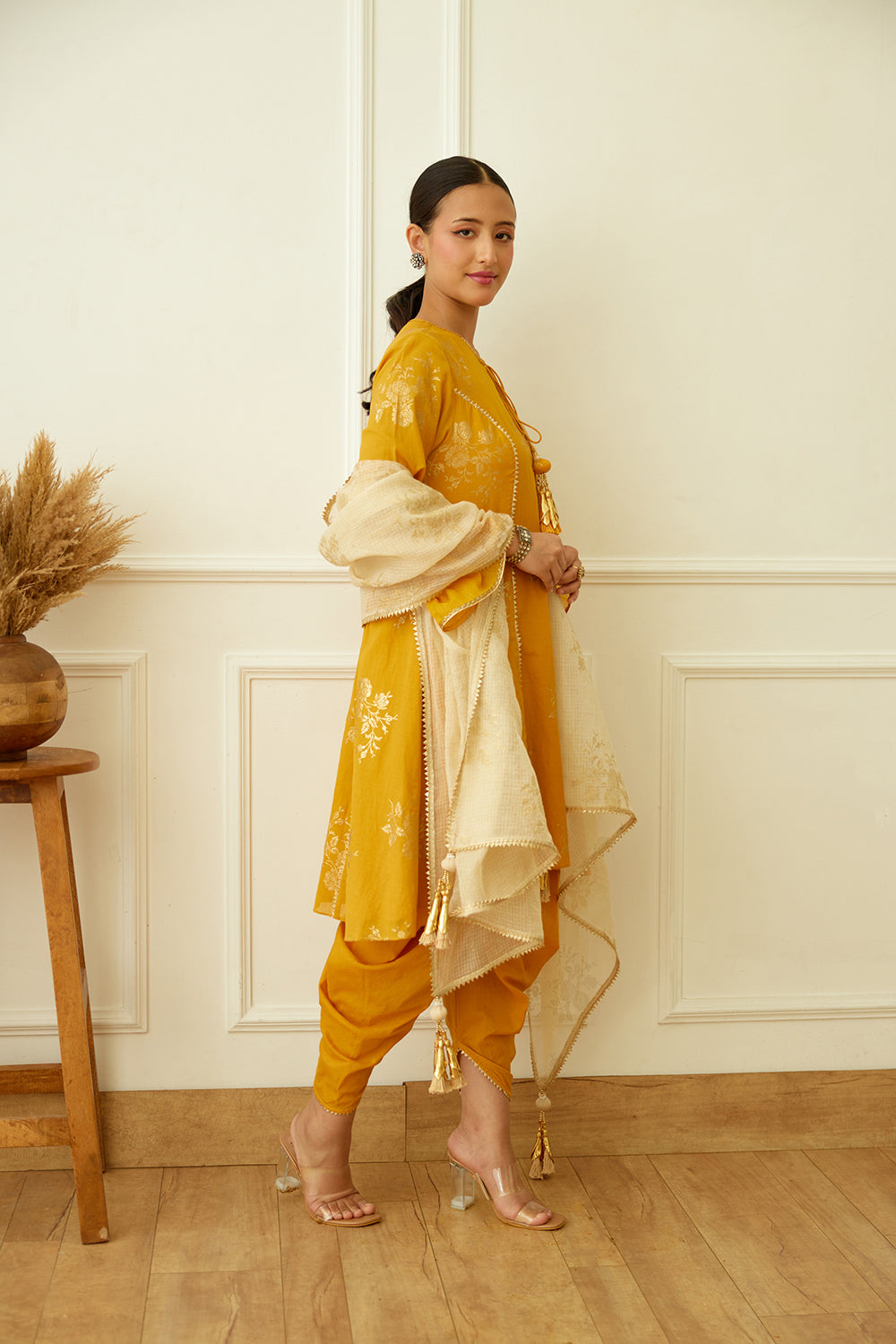 Ochre Foil Dhoti Set - Auraya Fashion -  - #tag1# - #tag2# - #tag3# - #tag3#