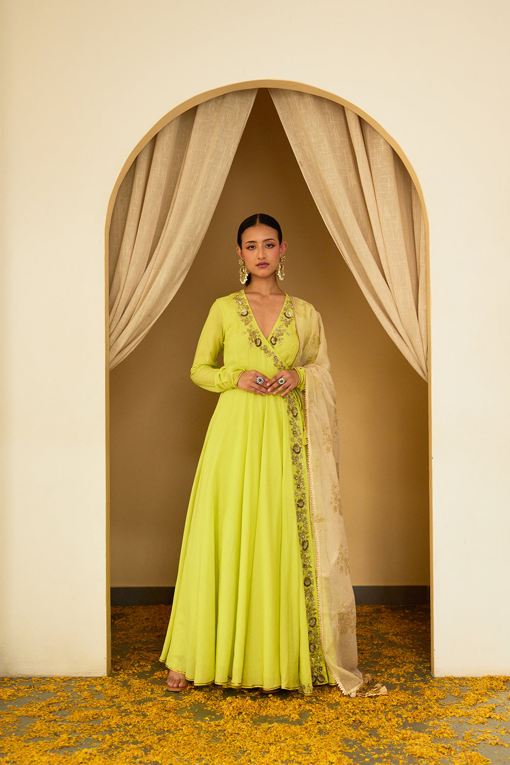 Lime Green Embroidered Angrakha Set - Auraya Fashion - Nikasha - #tag1# - #tag2# - #tag3# - #tag3#