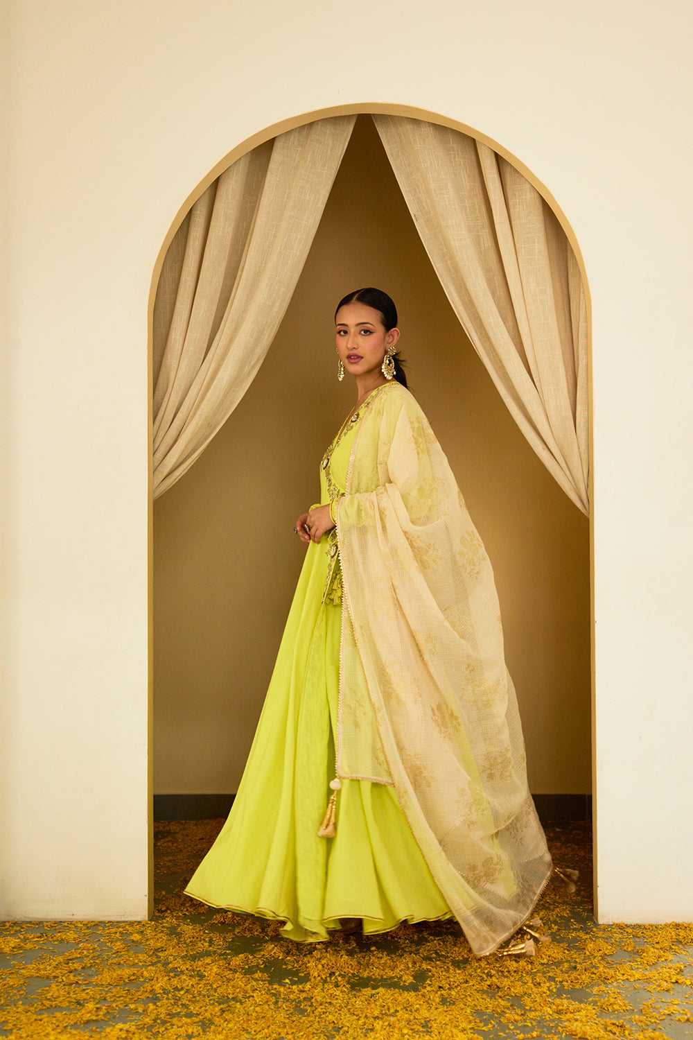 Lime Green Embroidered Angrakha Set - Auraya Fashion -  - #tag1# - #tag2# - #tag3# - #tag3#