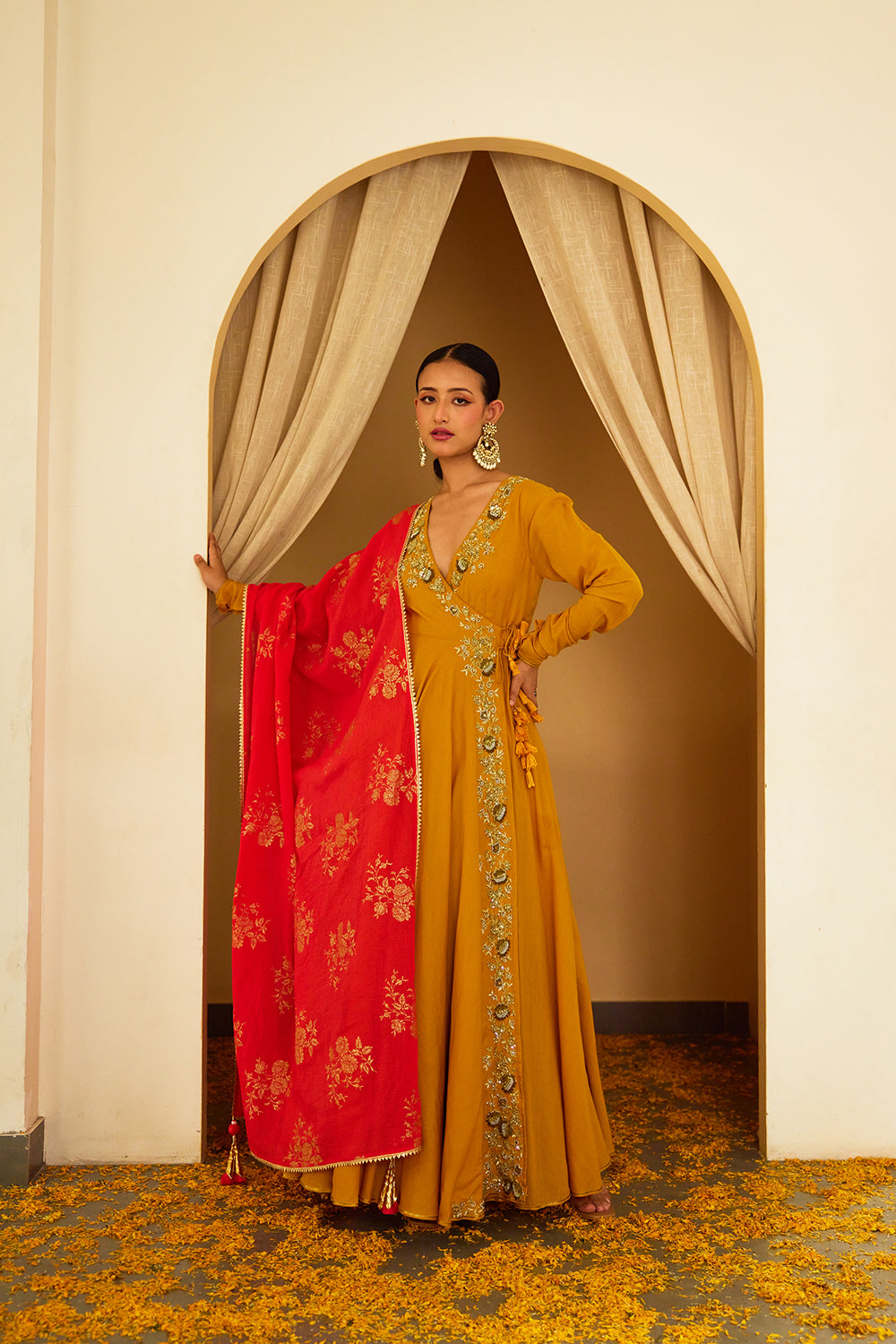 Ochre Embroidered Angrakha Set - Auraya Fashion - Nikasha - #tag1# - #tag2# - #tag3# - #tag3#