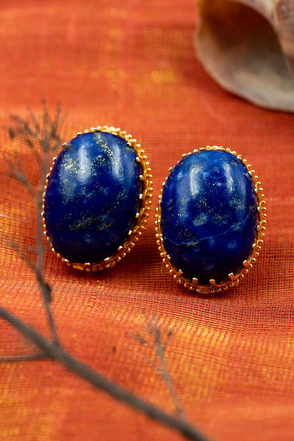 Lapis Lazuli Gold Finish Stud Earrings In Sterling Silver - Auraya Fashion - Tanvi Garg - #tag1# - #tag2# - #tag3# - #tag3#