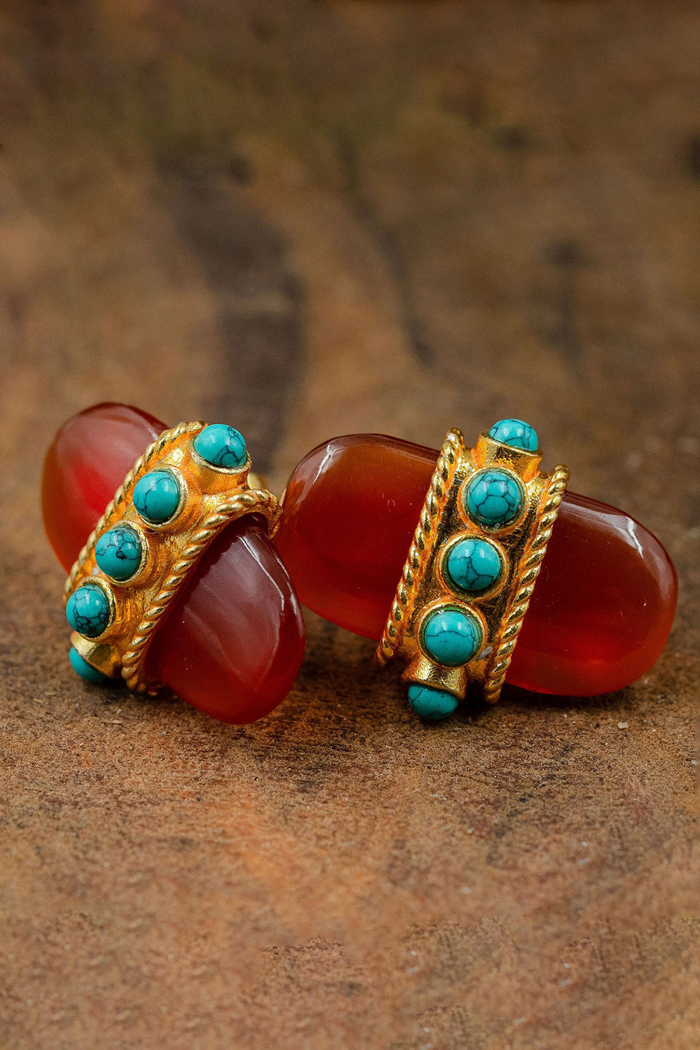 Carnelian & Moonstone Gold Finish Loop Earrings In Sterling Silver - Auraya Fashion - Tanvi Garg - #tag1# - #tag2# - #tag3# - #tag3#