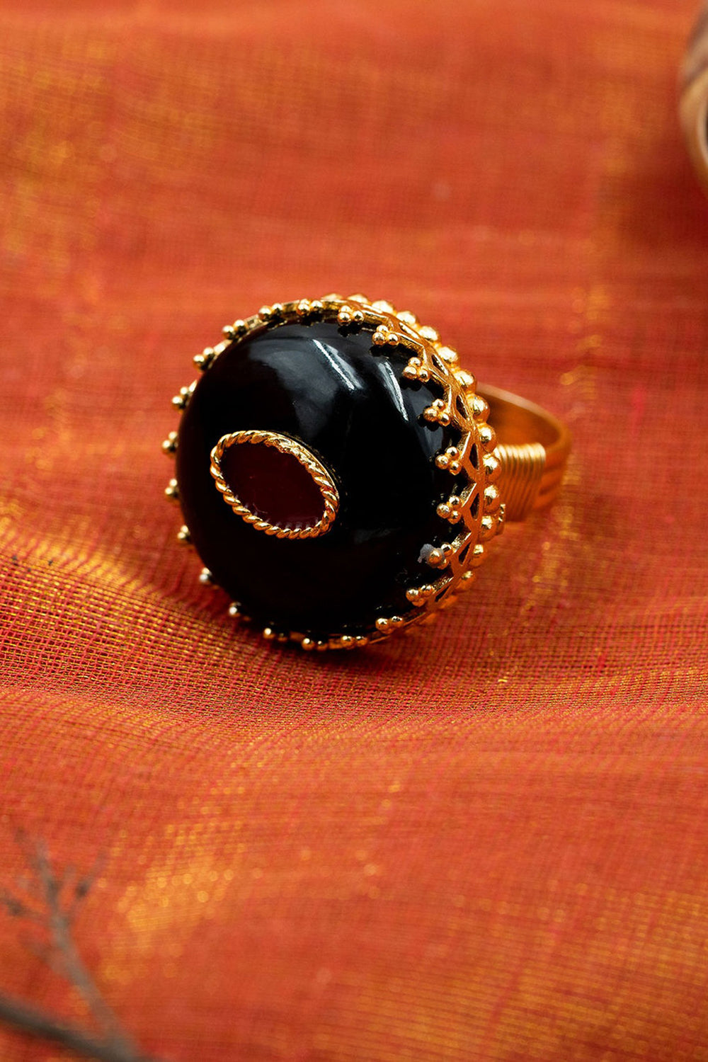 Black Onyx Stone Gold Finish Ring In Sterling Silver - Auraya Fashion - Tanvi Garg - #tag1# - #tag2# - #tag3# - #tag3#