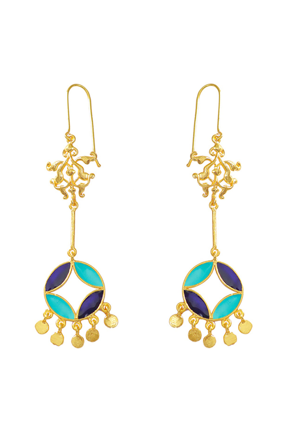 Meenakari Gold Finish Earrings In 92.5 Sterling Silver - Auraya Fashion - Tanvi Garg - #tag1# - #tag2# - #tag3# - #tag3#