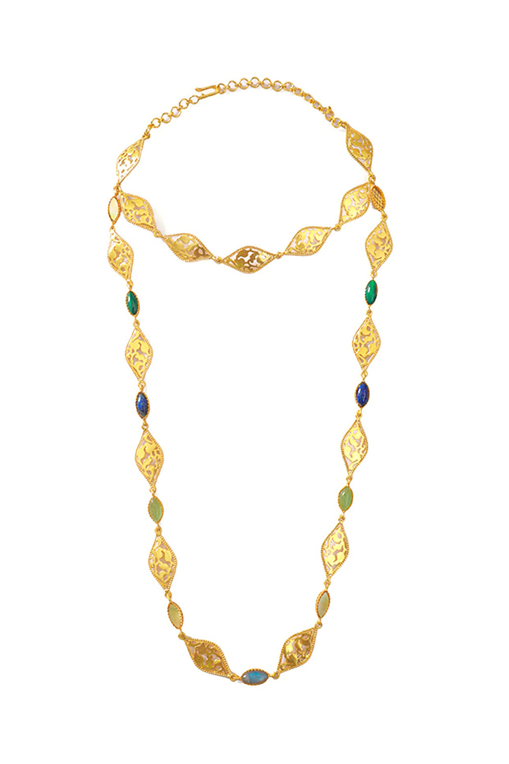 Green Stone Gold Finish Choker Necklace In 92.5 Sterling Silver - Auraya Fashion - Tanvi Garg - #tag1# - #tag2# - #tag3# - #tag3#