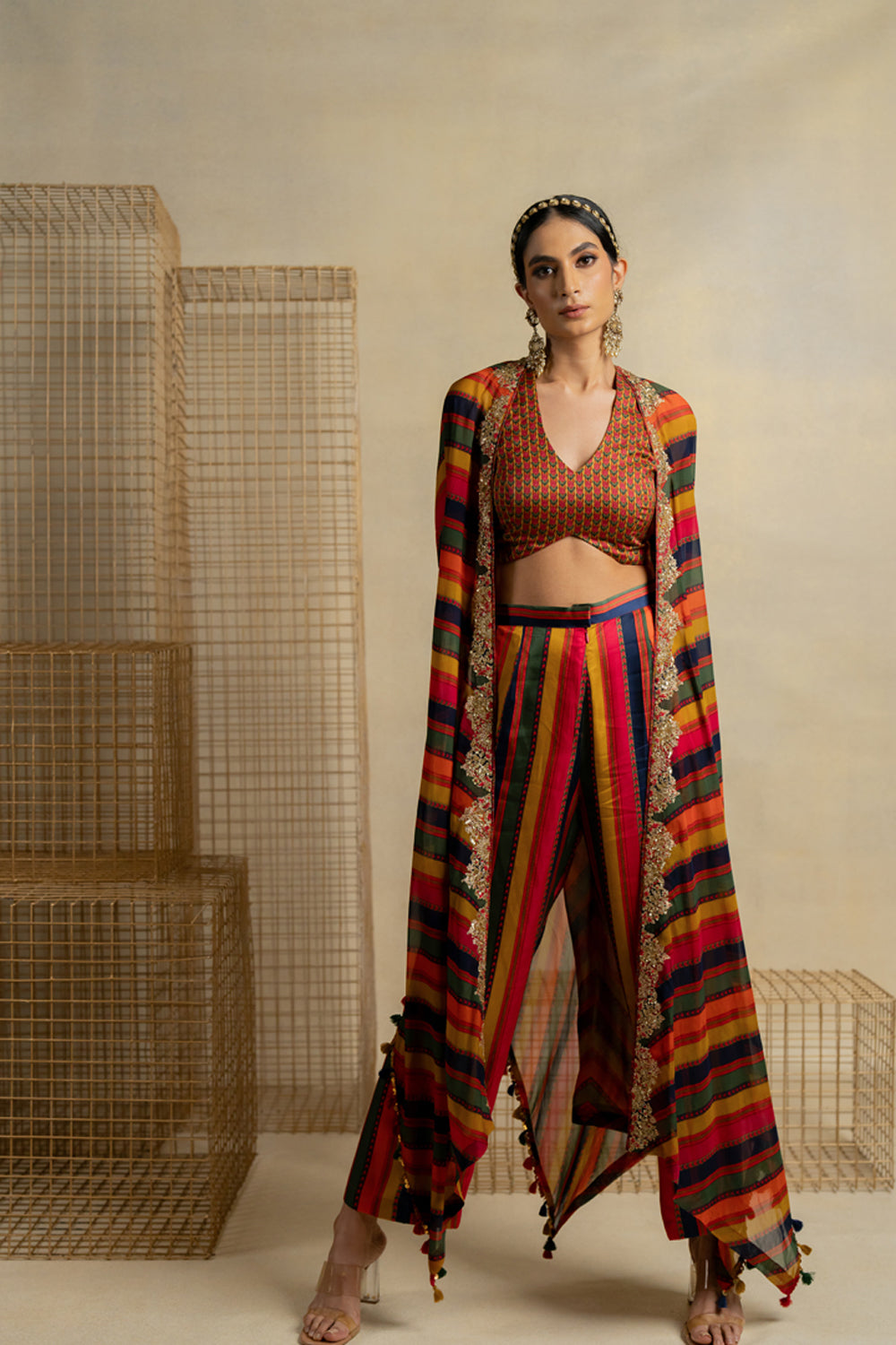 Baghdhari Cape With Crop And Pants - Auraya Fashion -  - #tag1# - #tag2# - #tag3# - #tag3#