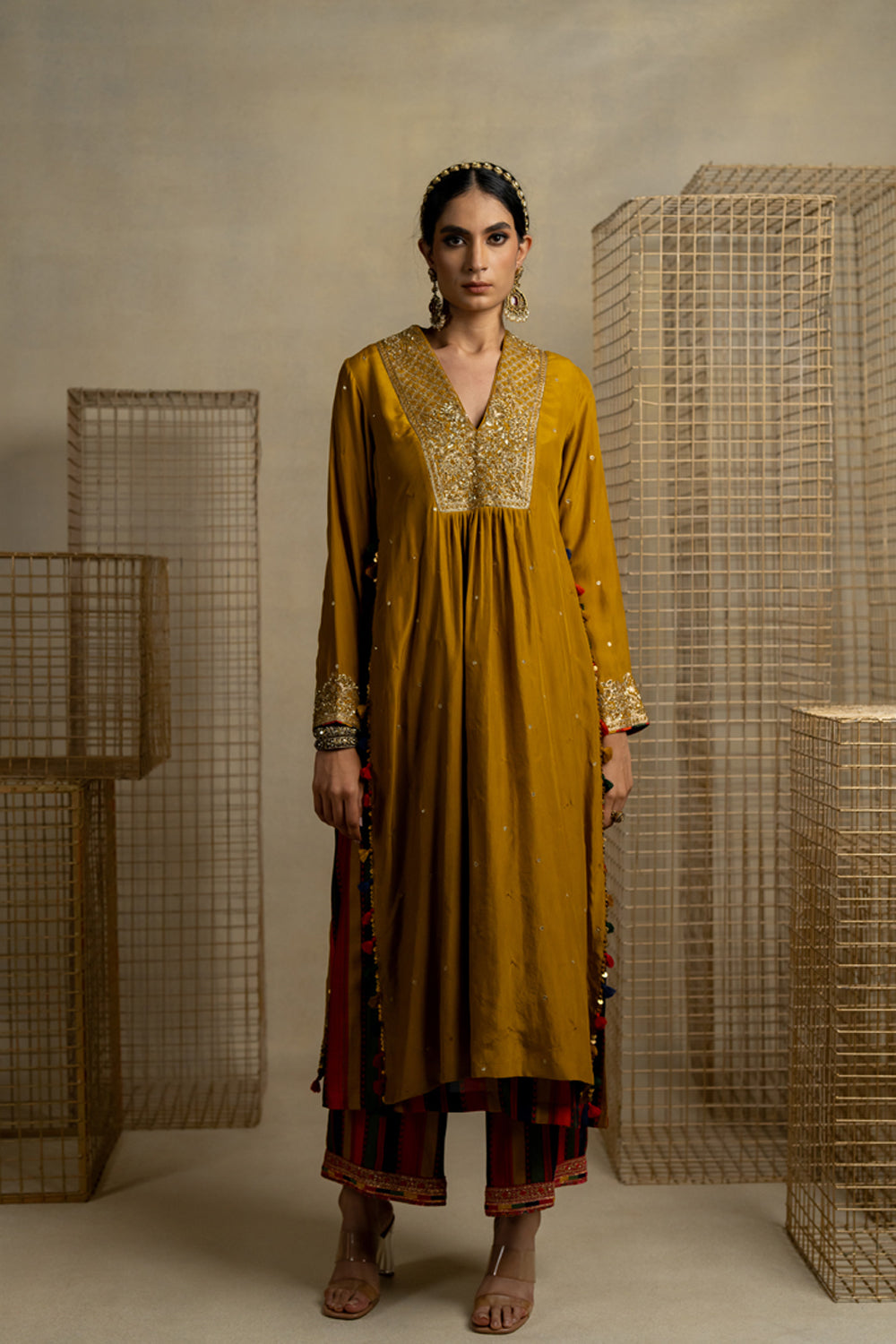 Haldi Kurta With Baghdhari Sleeveless Inner And Pants - Auraya Fashion - Pooja Keyur - #tag1# - #tag2# - #tag3# - #tag3#