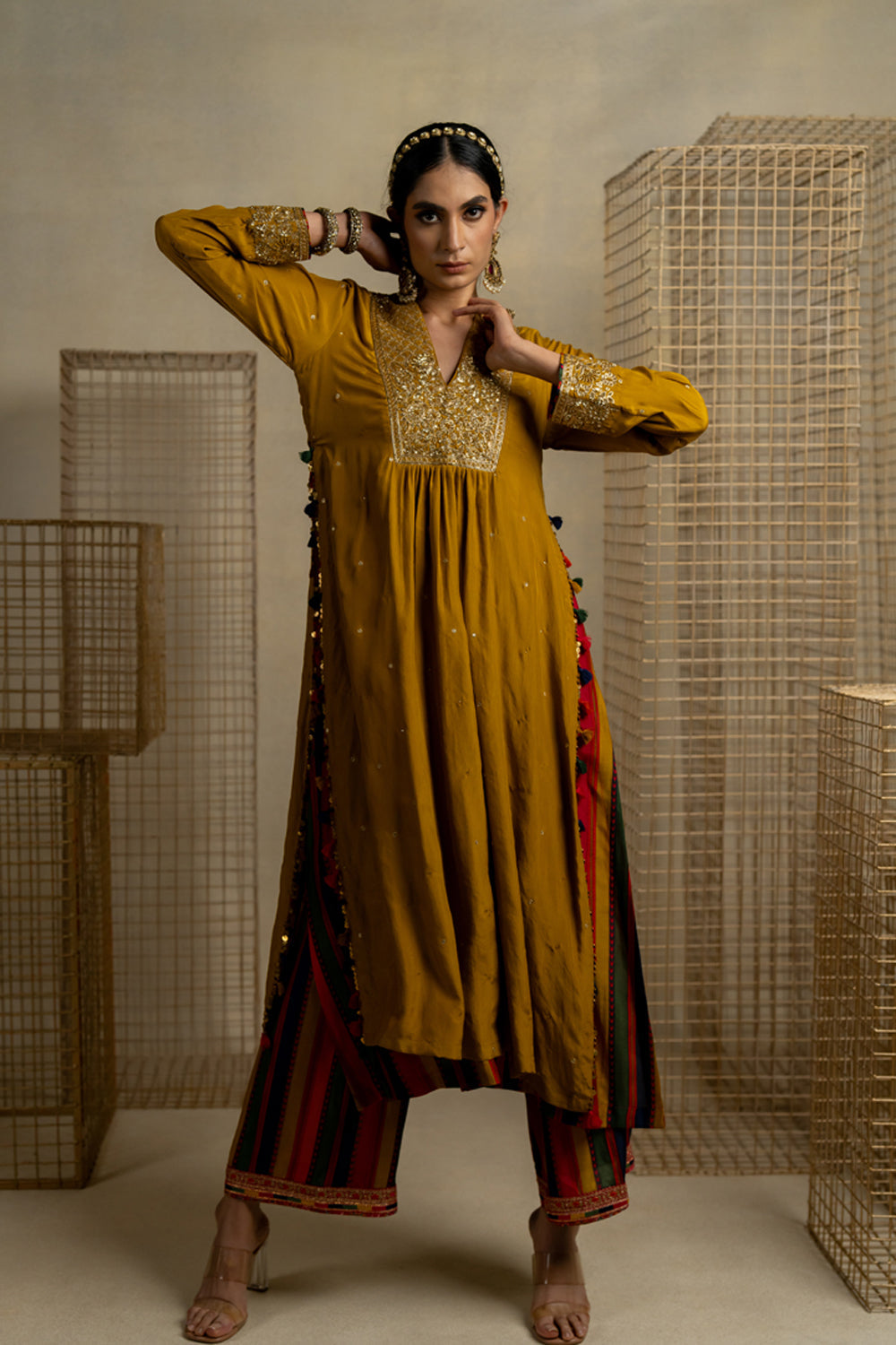 Haldi Kurta With Baghdhari Sleeveless Inner And Pants - Auraya Fashion -  - #tag1# - #tag2# - #tag3# - #tag3#