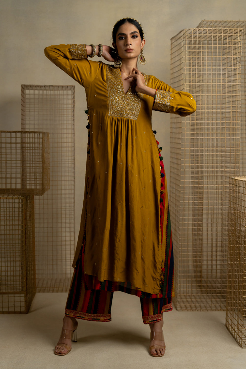 Haldi Kurta With Baghdhari Sleeveless Inner And Pants - Auraya Fashion -  - #tag1# - #tag2# - #tag3# - #tag3#