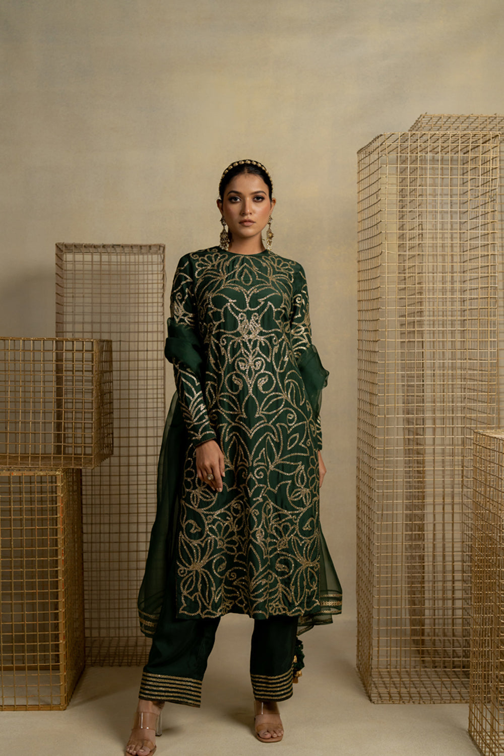 Mehndi Embroidered Kurta With Palazzo - Auraya Fashion - Pooja Keyur - #tag1# - #tag2# - #tag3# - #tag3#