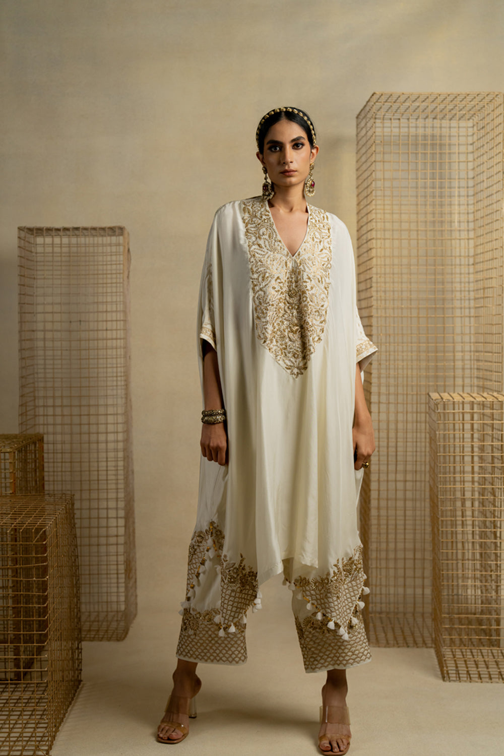 Abil Embroidered Kaftan With Palazzo - Auraya Fashion - Pooja Keyur - #tag1# - #tag2# - #tag3# - #tag3#