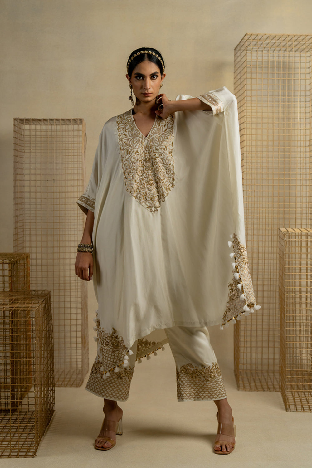 Abil Embroidered Kaftan With Palazzo - Auraya Fashion -  - #tag1# - #tag2# - #tag3# - #tag3#