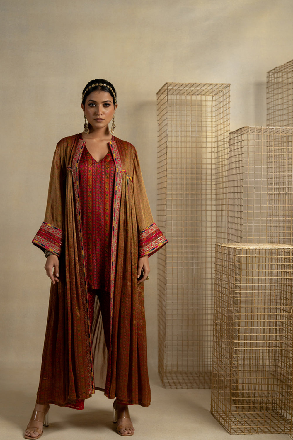 Bagh Sleeveless Kurta With Gulal Organza Embroidered Palazzo - Auraya Fashion - Pooja Keyur - #tag1# - #tag2# - #tag3# - #tag3#