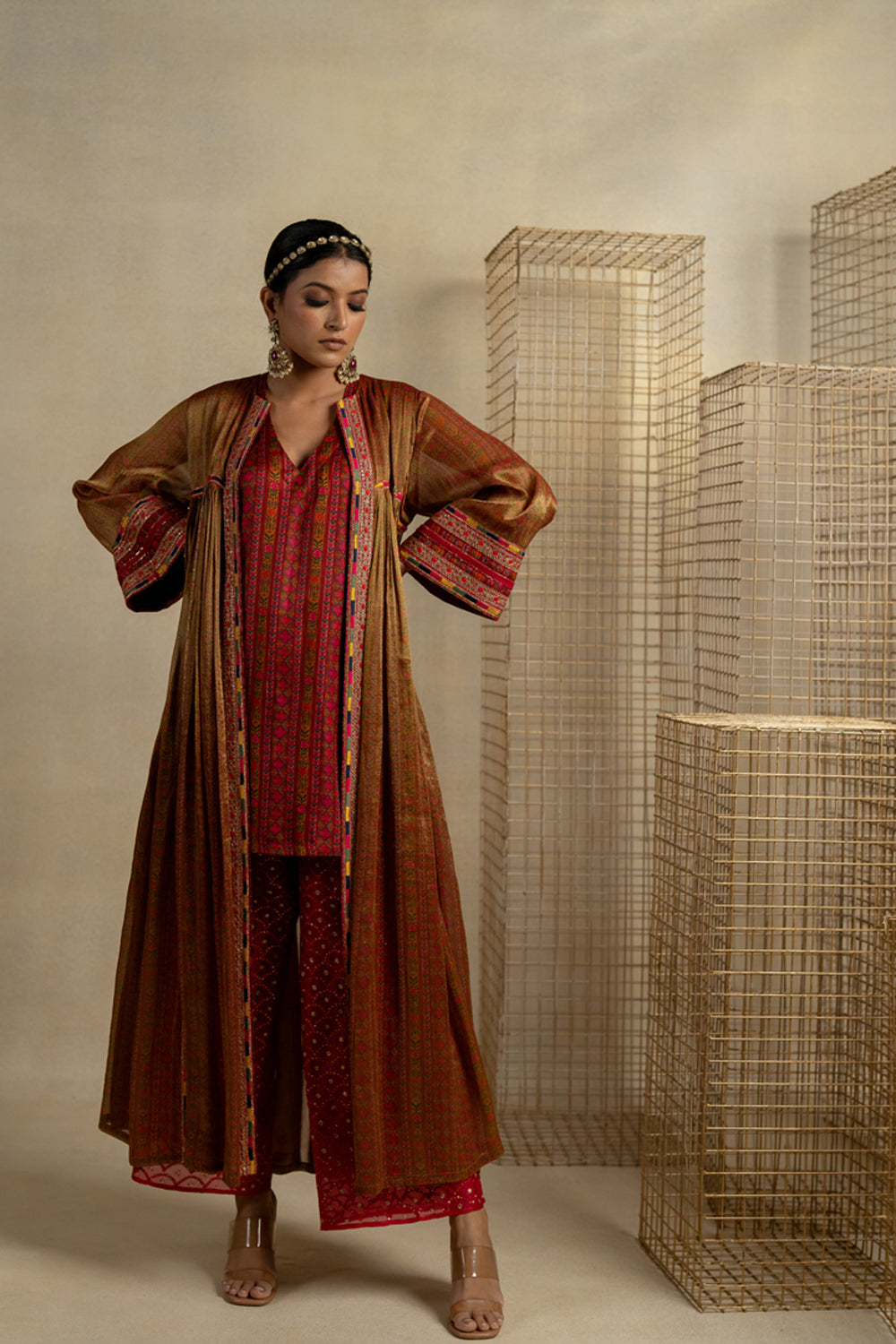 Bagh Sleeveless Kurta With Gulal Organza Embroidered Palazzo - Auraya Fashion -  - #tag1# - #tag2# - #tag3# - #tag3#