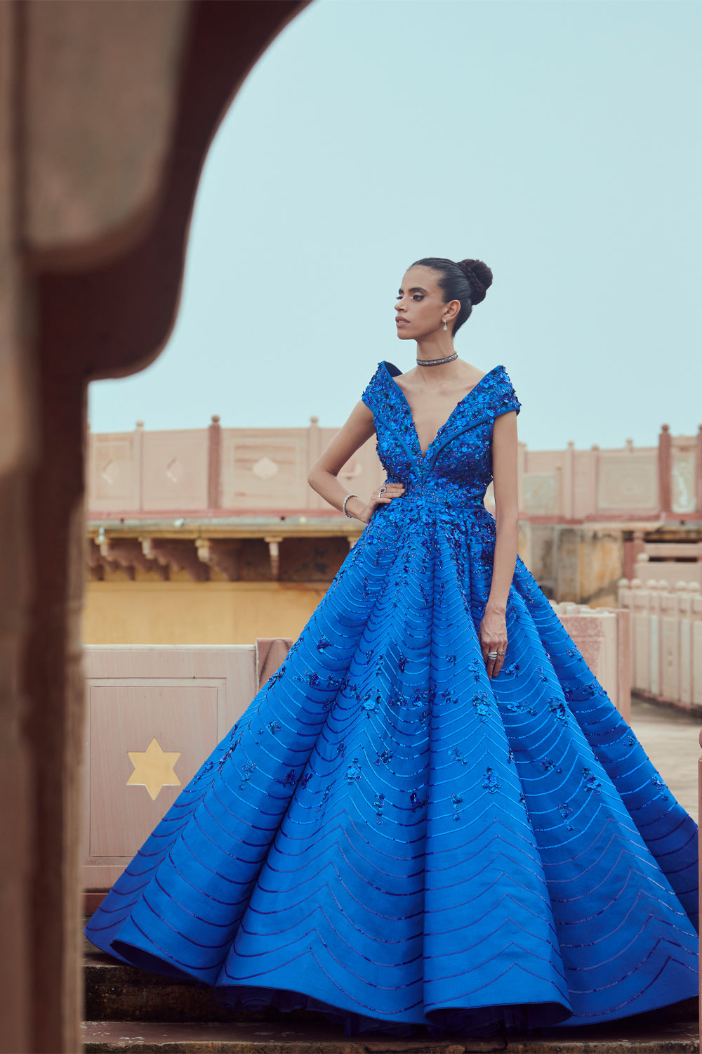 Electirc Blue Gown - Auraya Fashion - Rachit Khanna - #tag1# - #tag2# - #tag3# - #tag3#