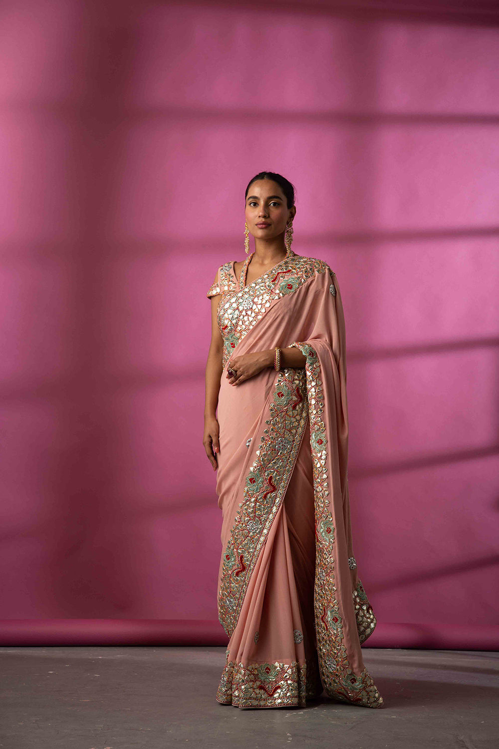 Bright Rosegold Gota Patti Saree, Blouse And Peticot - Auraya Fashion - Rachit Khanna - #tag1# - #tag2# - #tag3# - #tag3#