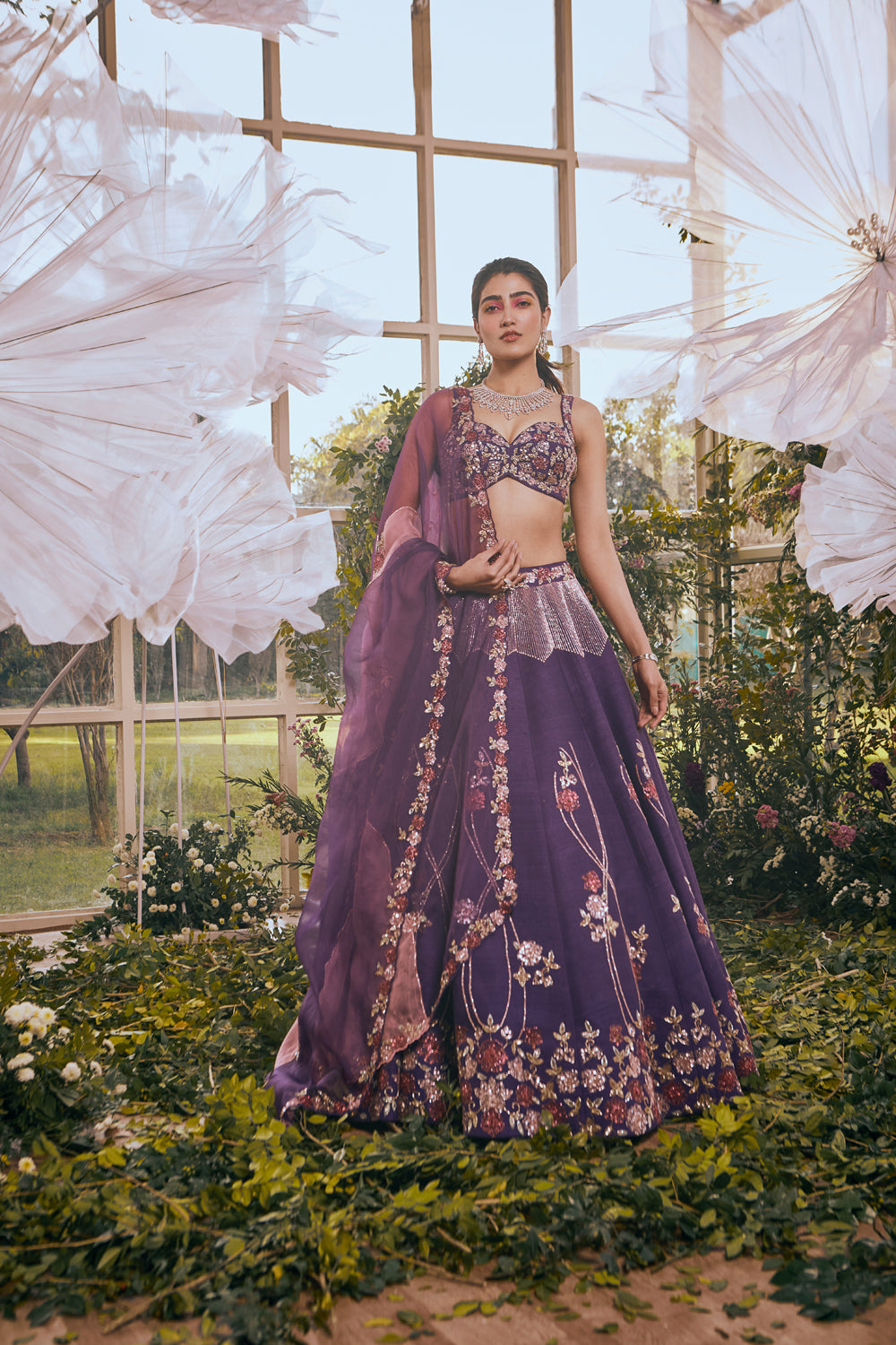 Purple Multi Katdana Emb Lehenga/ Blouse/ Dupatta - Auraya Fashion - Rachit Khanna - #tag1# - #tag2# - #tag3# - #tag3#