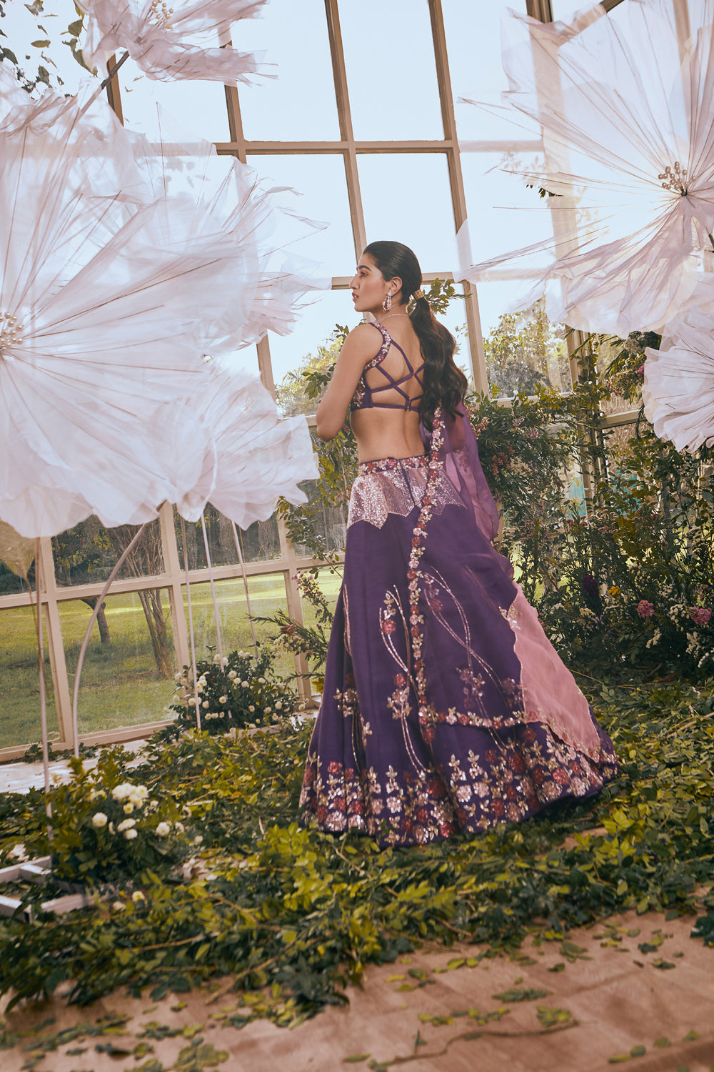 Purple Multi Katdana Emb Lehenga/ Blouse/ Dupatta - Auraya Fashion -  - #tag1# - #tag2# - #tag3# - #tag3#