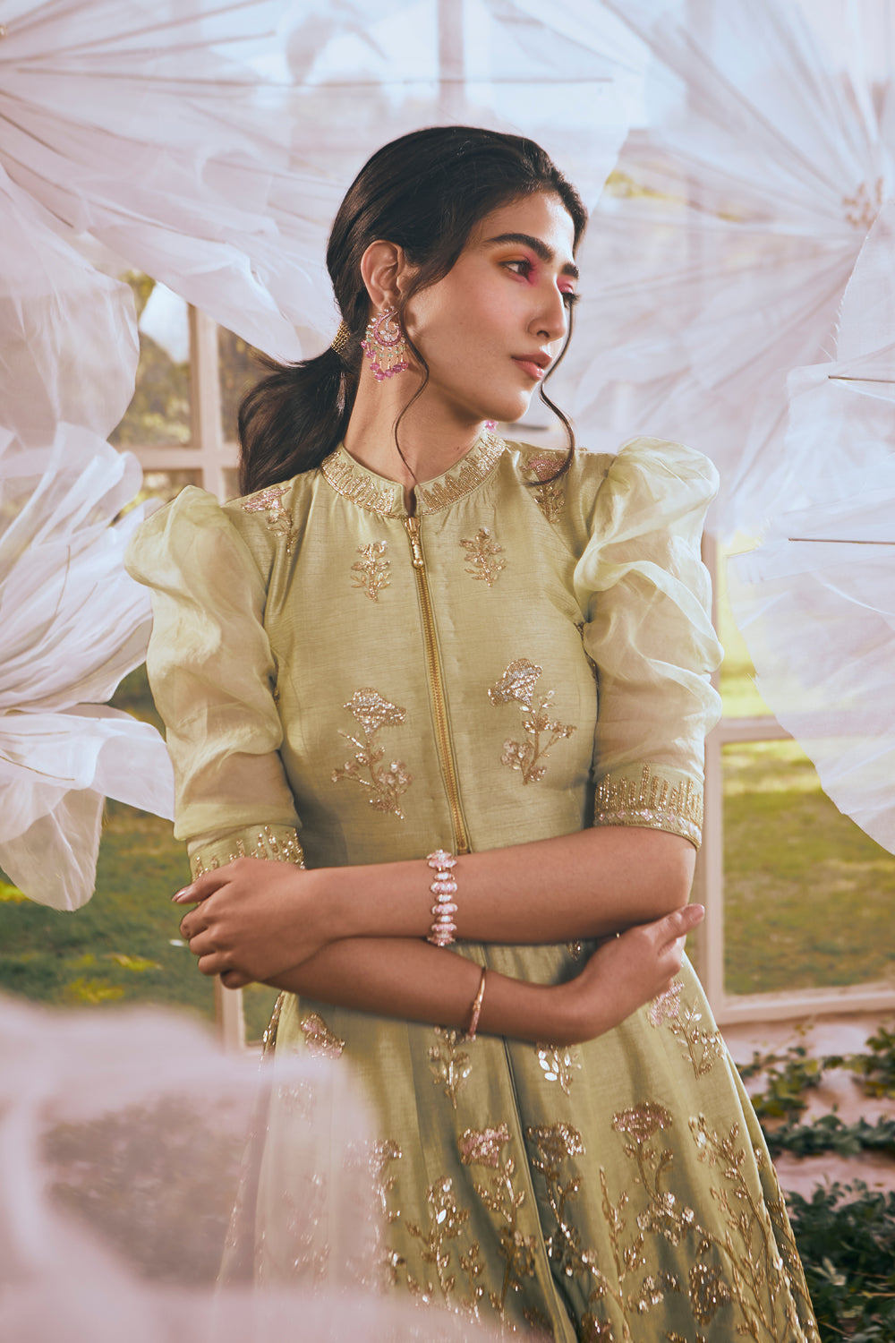 Pistachio Nilofer Peplum/ Sharara/ Belt - Auraya Fashion -  - #tag1# - #tag2# - #tag3# - #tag3#