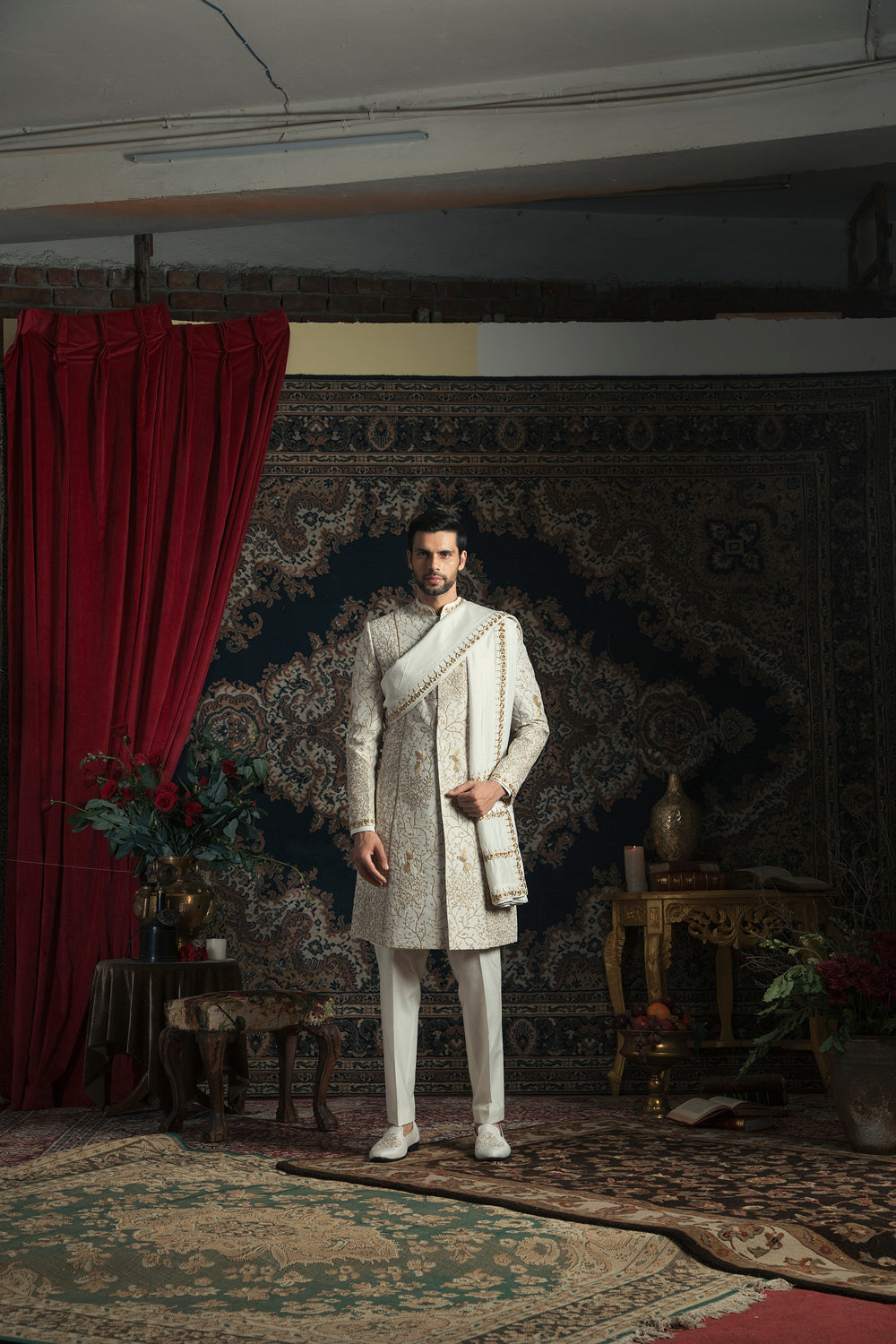 Ivory Sherwani Set - Auraya Fashion - Rachit Khanna Men - #tag1# - #tag2# - #tag3# - #tag3#