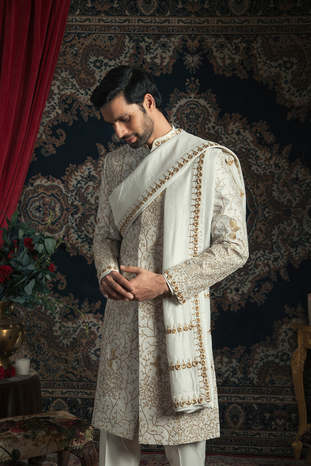 Ivory Sherwani Set - Auraya Fashion -  - #tag1# - #tag2# - #tag3# - #tag3#