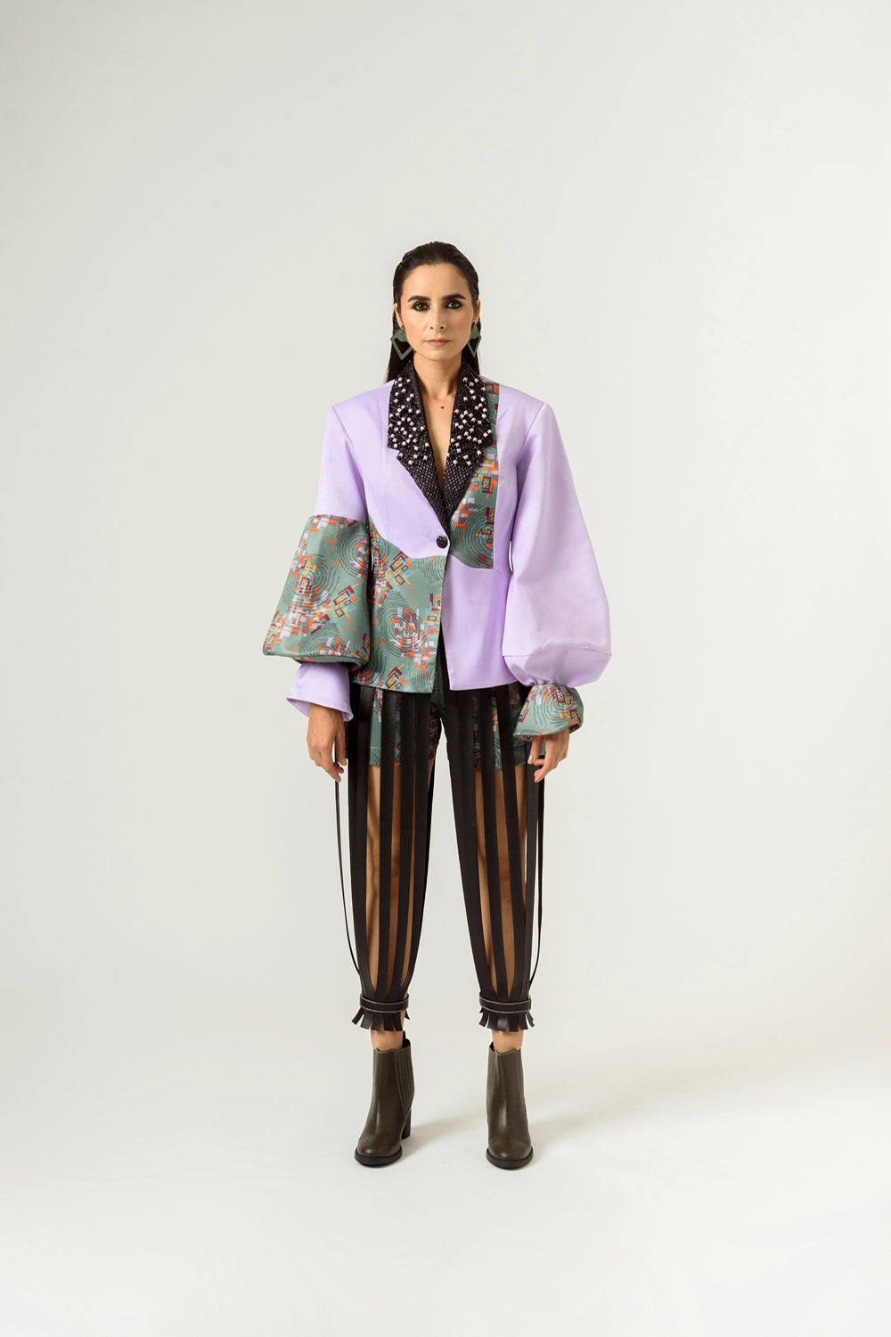 Patched Embroidered Lilac Blazer - Auraya Fashion - Siddhant Agrawal - #tag1# - #tag2# - #tag3# - #tag3#