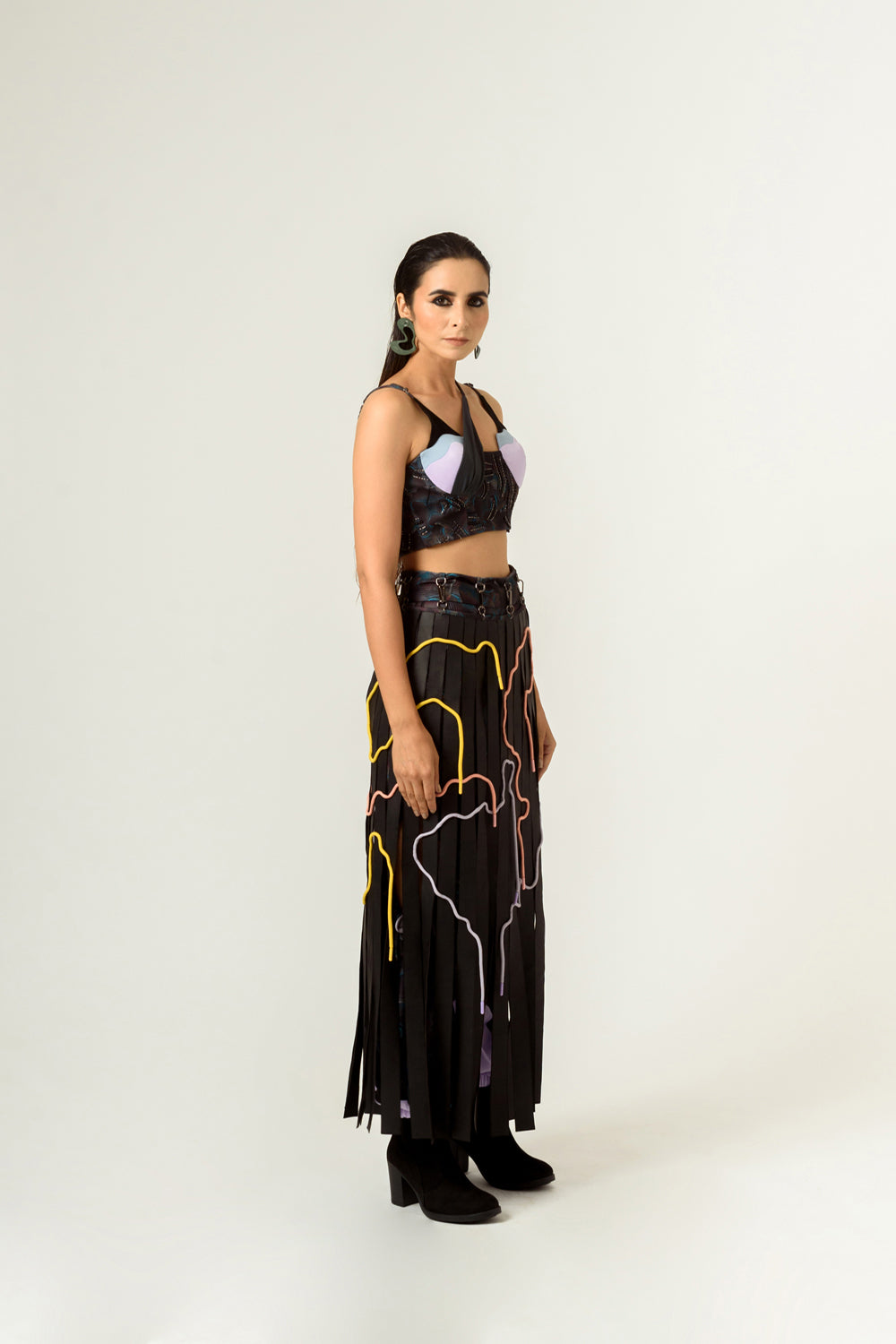 Agitation Trousers With Detachable Leather Skirt - Auraya Fashion - Siddhant Agrawal - #tag1# - #tag2# - #tag3# - #tag3#