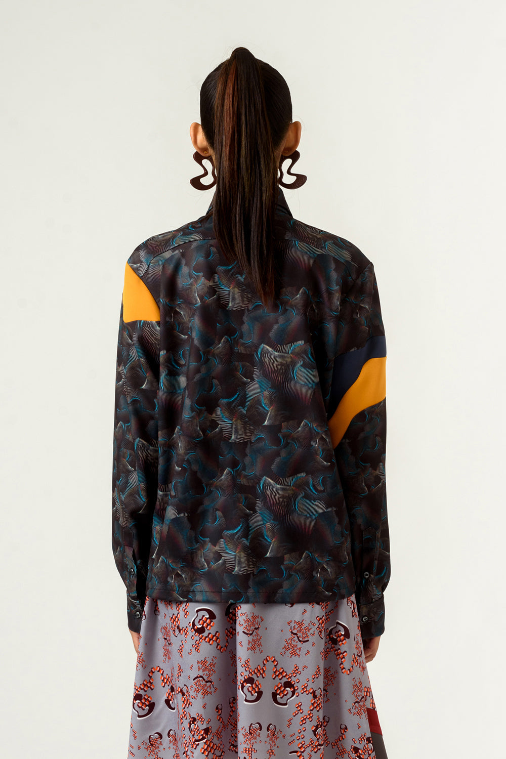 Unisex Agitation Print Panelled Shirt