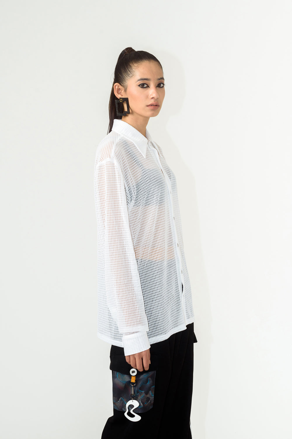 Unisex Dramatic White Mesh Shirt