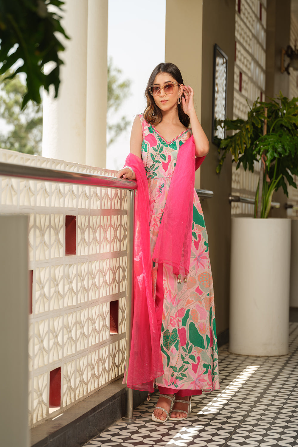 Bubblegum Pink Printed Kurta Set - Auraya Fashion - Bahaara by Divya & Saloni - #tag1# - #tag2# - #tag3# - #tag3#