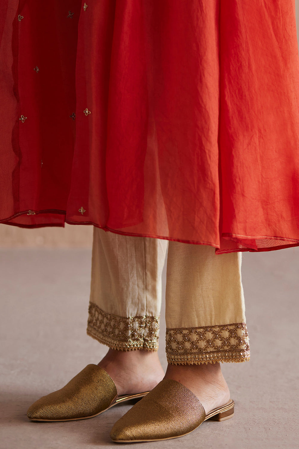 Organza Rust Orange Hand Embroidered Kurta Set - Auraya Fashion -  - #tag1# - #tag2# - #tag3# - #tag3#