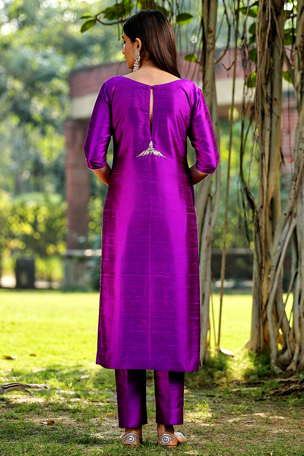 Silk Raw Purple Zardosi Embroidered Straight Kurta Set - Auraya Fashion -  - #tag1# - #tag2# - #tag3# - #tag3#