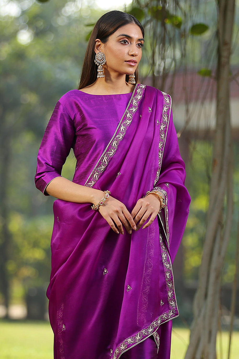 Silk Raw Purple Zardosi Embroidered Straight Kurta Set - Auraya Fashion -  - #tag1# - #tag2# - #tag3# - #tag3#