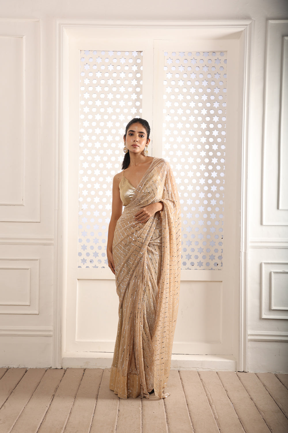 Silver Lining Champagne Saree - Auraya Fashion - Vinita Paryani - #tag1# - #tag2# - #tag3# - #tag3#