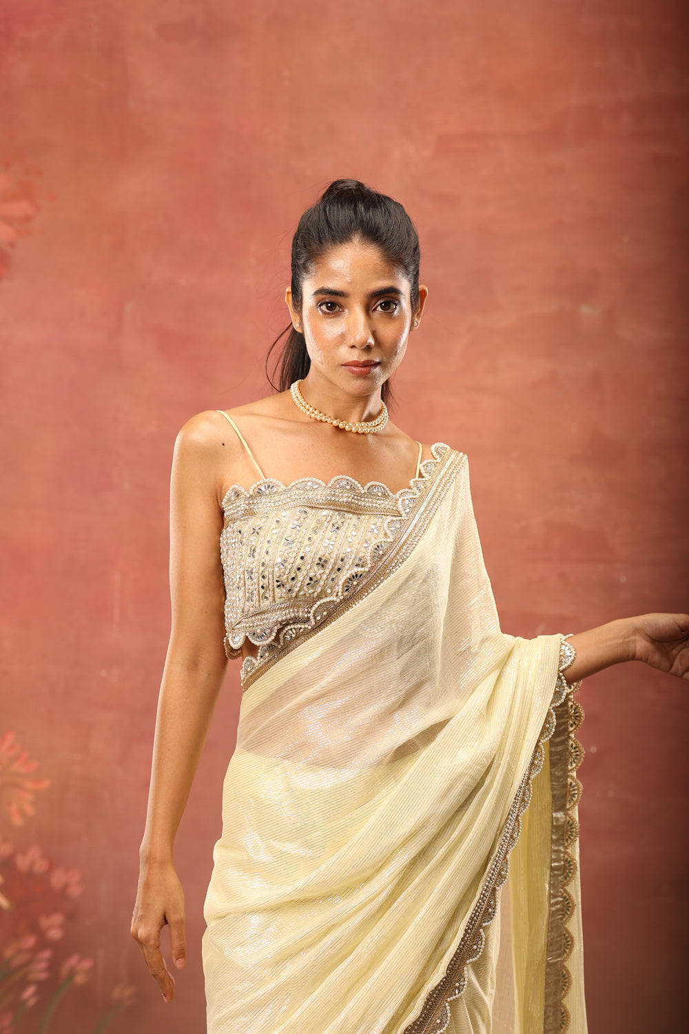 Pearled Ivory Studded Saree - Auraya Fashion -  - #tag1# - #tag2# - #tag3# - #tag3#