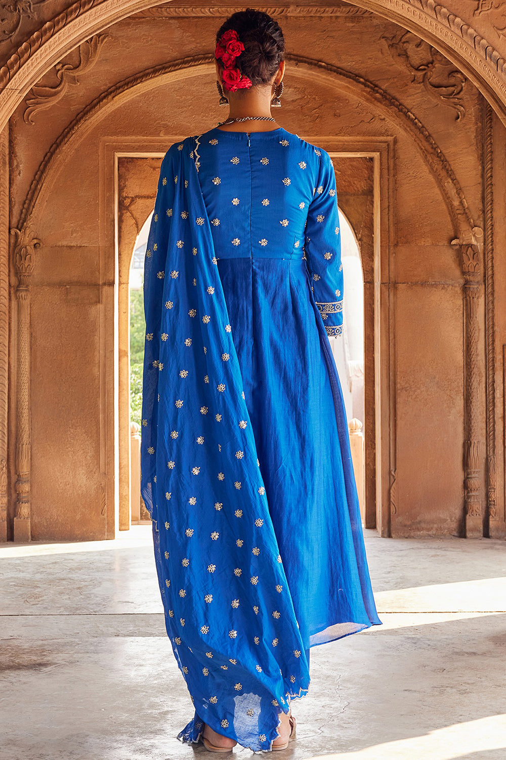 Embroidered Electric Blue Chanderi Silk Kurta Set - Auraya Fashion -  - #tag1# - #tag2# - #tag3# - #tag3#