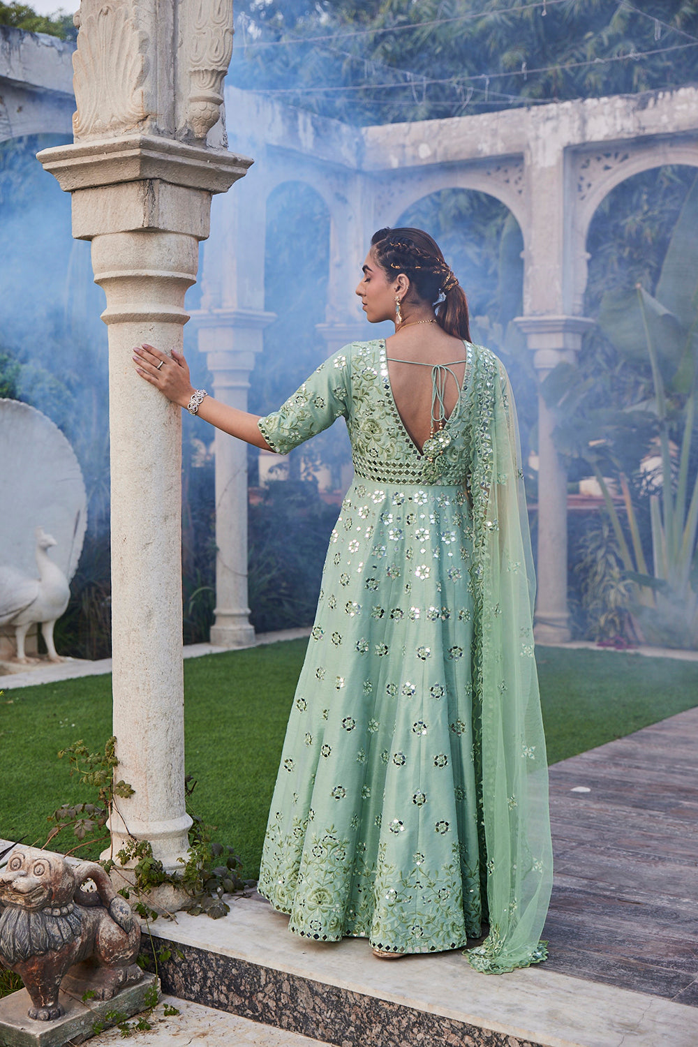 Sea Green Mirror Embroidered Anarkali Set - Auraya Fashion - Mehak Murpana - #tag1# - #tag2# - #tag3# - #tag3#