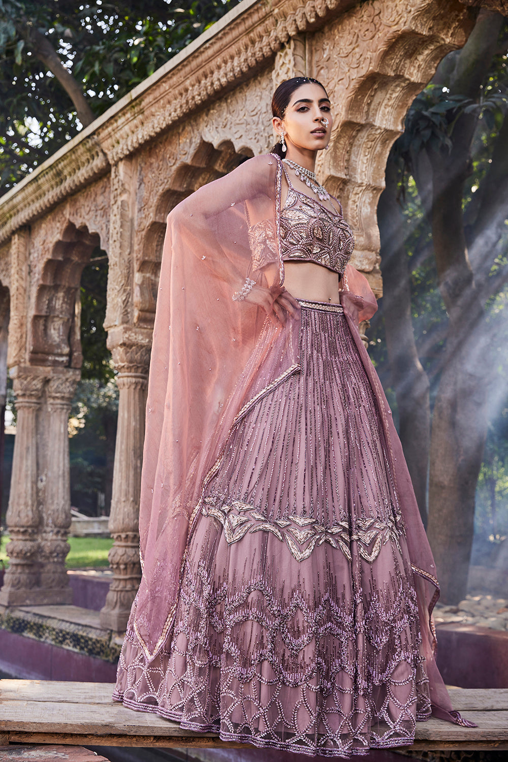 Rose Pink Embroidered Lehenga Set - Auraya Fashion - Mehak Murpana - #tag1# - #tag2# - #tag3# - #tag3#