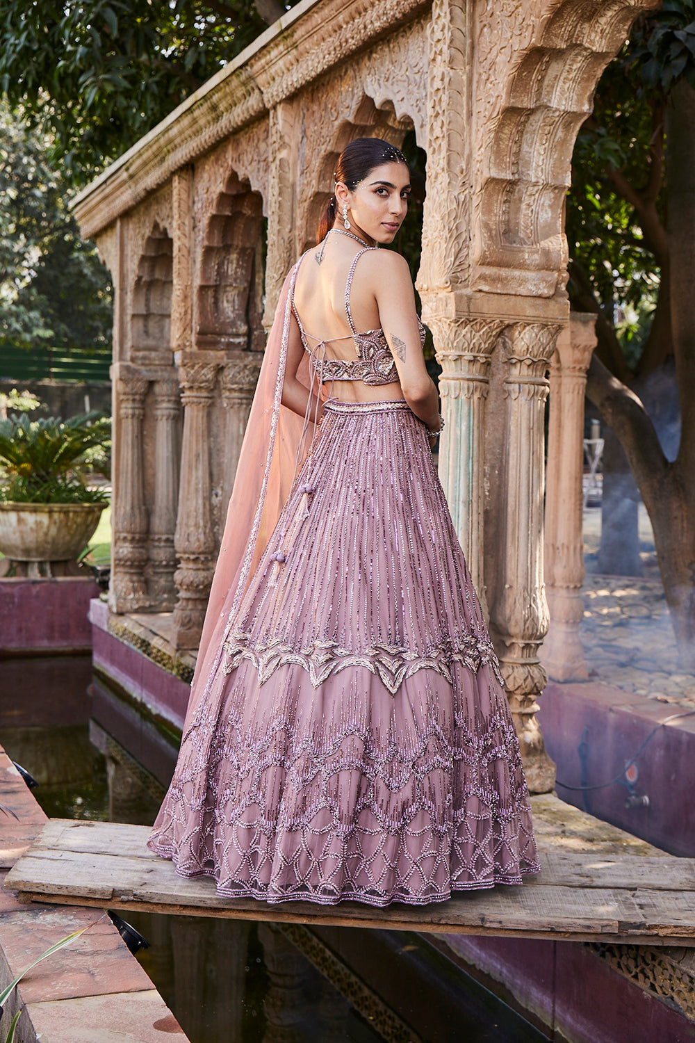 Rose Pink Embroidered Lehenga Set - Auraya Fashion -  - #tag1# - #tag2# - #tag3# - #tag3#