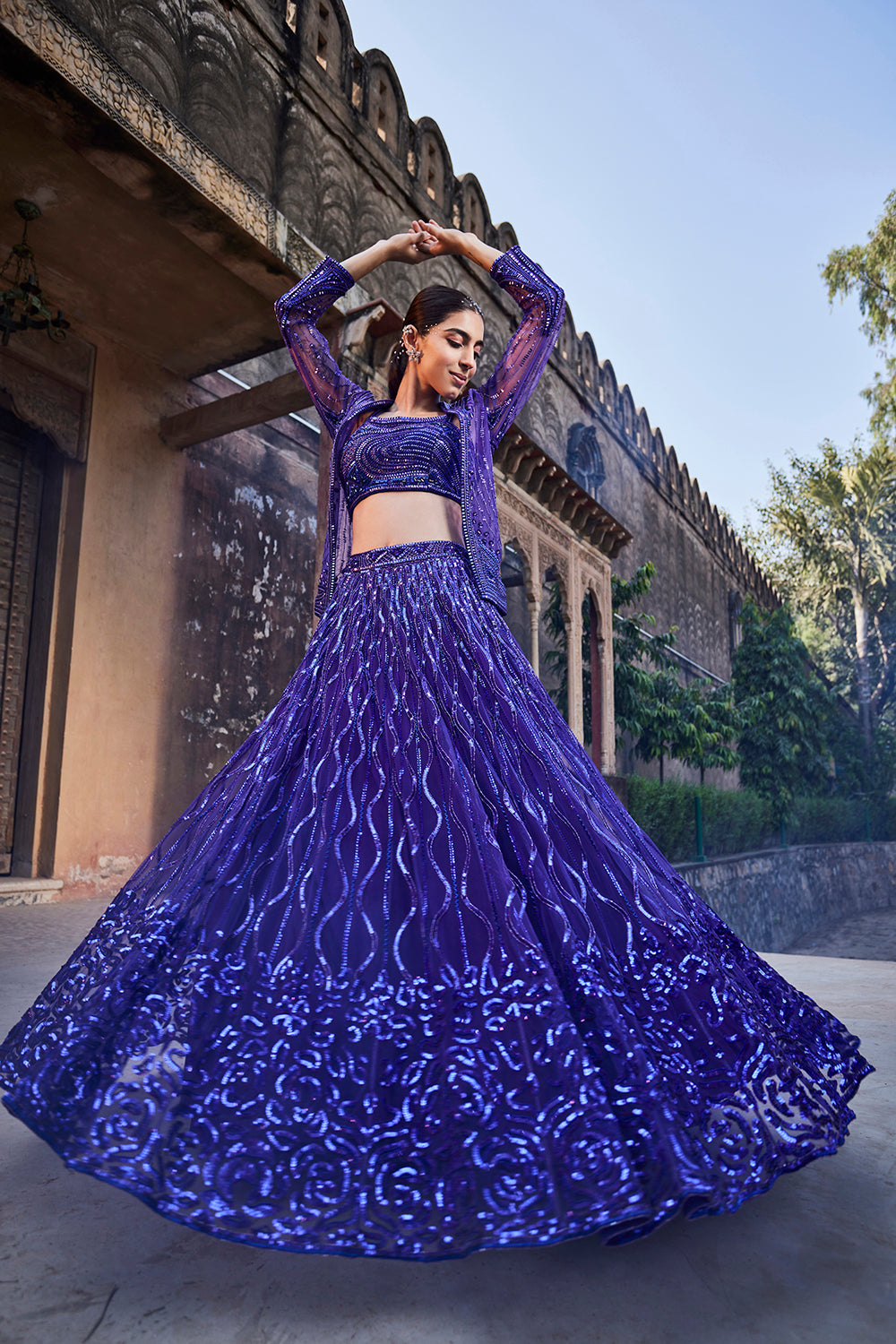 Bright Purple Jacket Lehenga Set - Auraya Fashion - Mehak Murpana - #tag1# - #tag2# - #tag3# - #tag3#