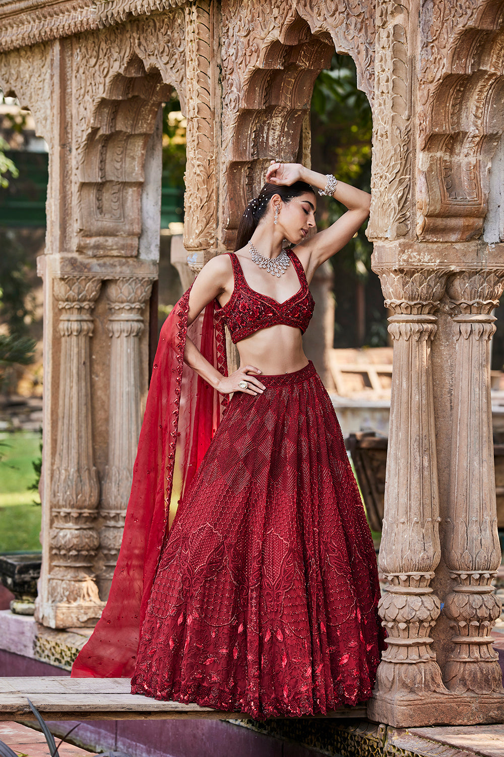 Red Embroidered Lehenga Set - Auraya Fashion - Mehak Murpana - #tag1# - #tag2# - #tag3# - #tag3#