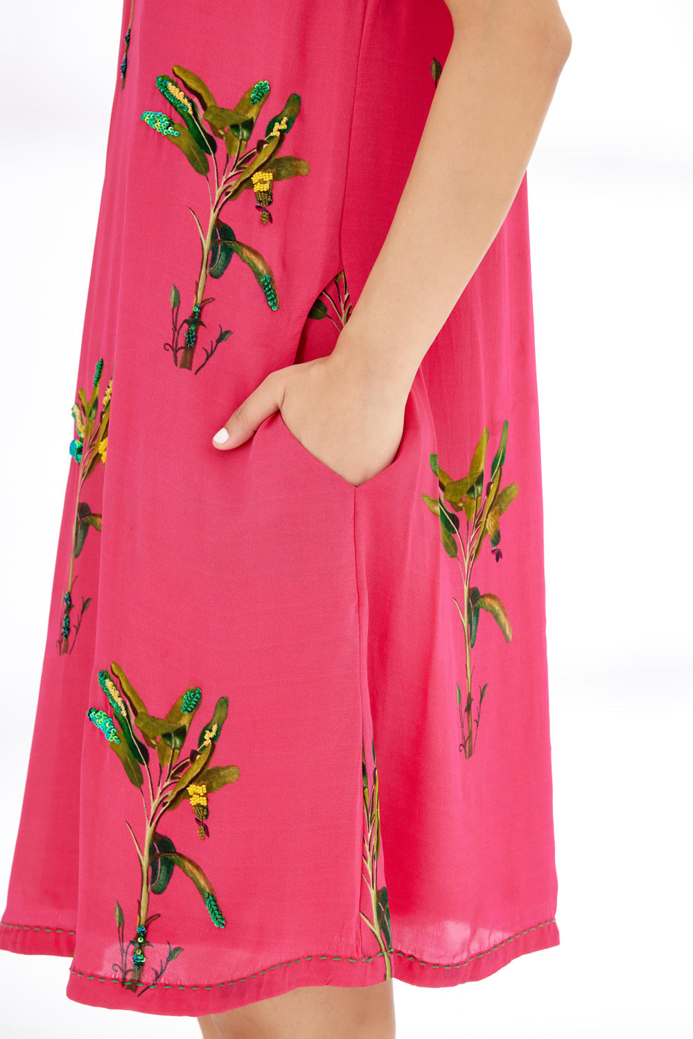 Fuchsia Pink Hand Painted Banana Tree Print Shift Dress - Auraya Fashion -  - #tag1# - #tag2# - #tag3# - #tag3#