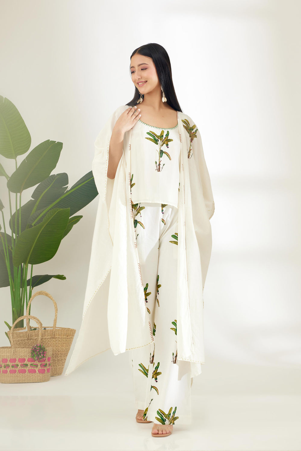 Off-White Hand Painted Banana Tree Print Overgarment - Auraya Fashion - Nikasha - #tag1# - #tag2# - #tag3# - #tag3#