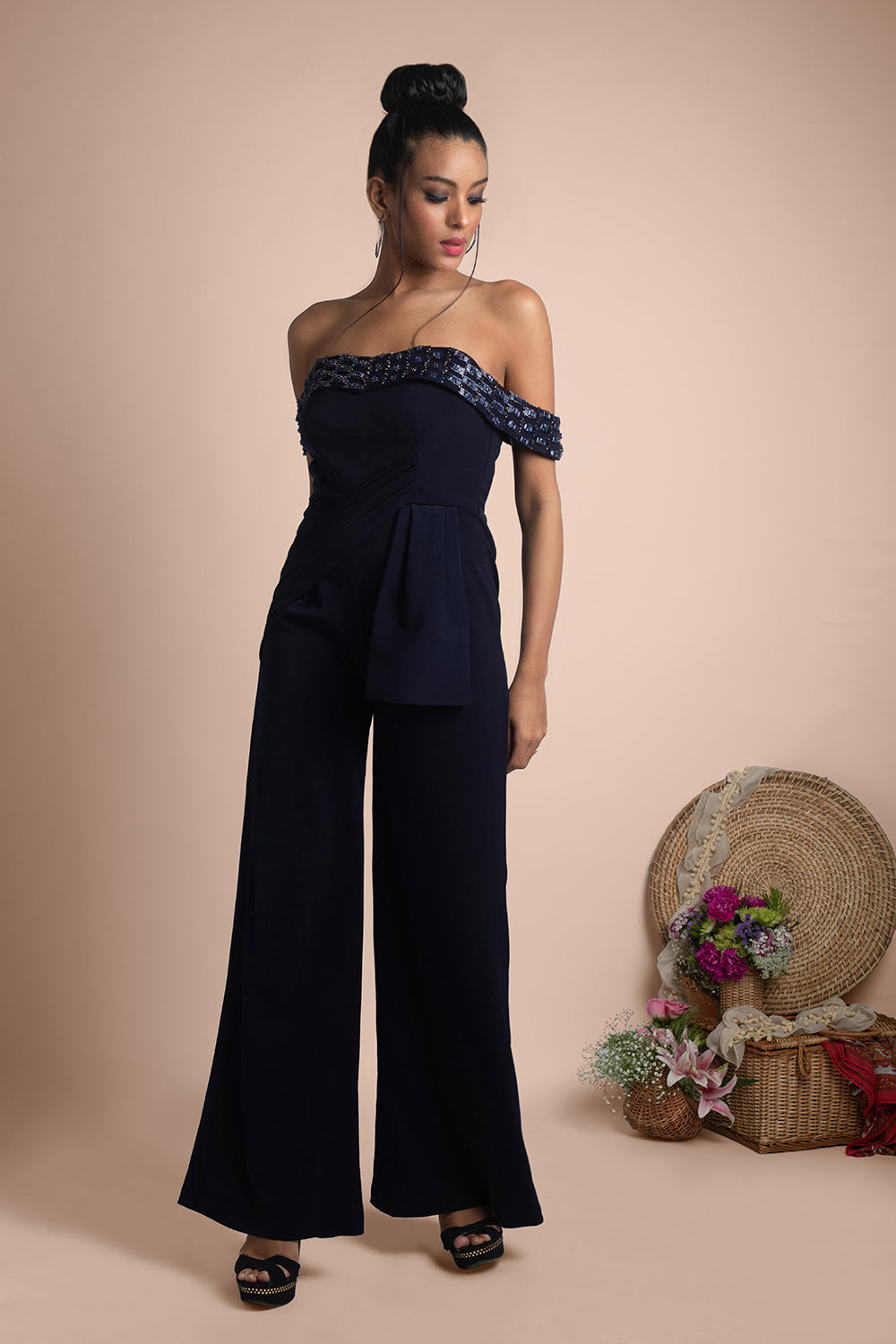 Blue Draped Jumpsuit - Auraya Fashion - Mehak Murpana - #tag1# - #tag2# - #tag3# - #tag3#