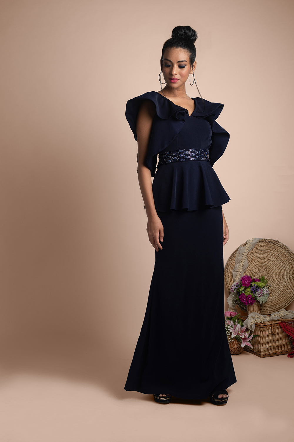 Blue Ruffle Gown - Auraya Fashion -  - #tag1# - #tag2# - #tag3# - #tag3#