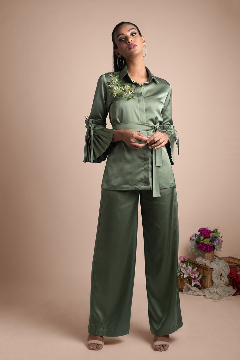 Green Pants And Shirt Co Ord Set - Auraya Fashion -  - #tag1# - #tag2# - #tag3# - #tag3#