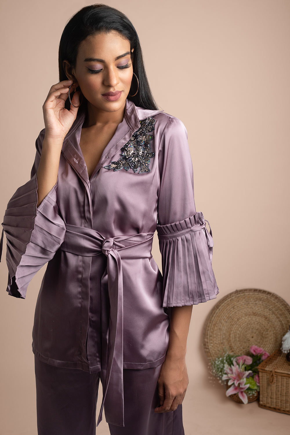 Purple Shirt And Cullotes Co Ord Set - Auraya Fashion -  - #tag1# - #tag2# - #tag3# - #tag3#