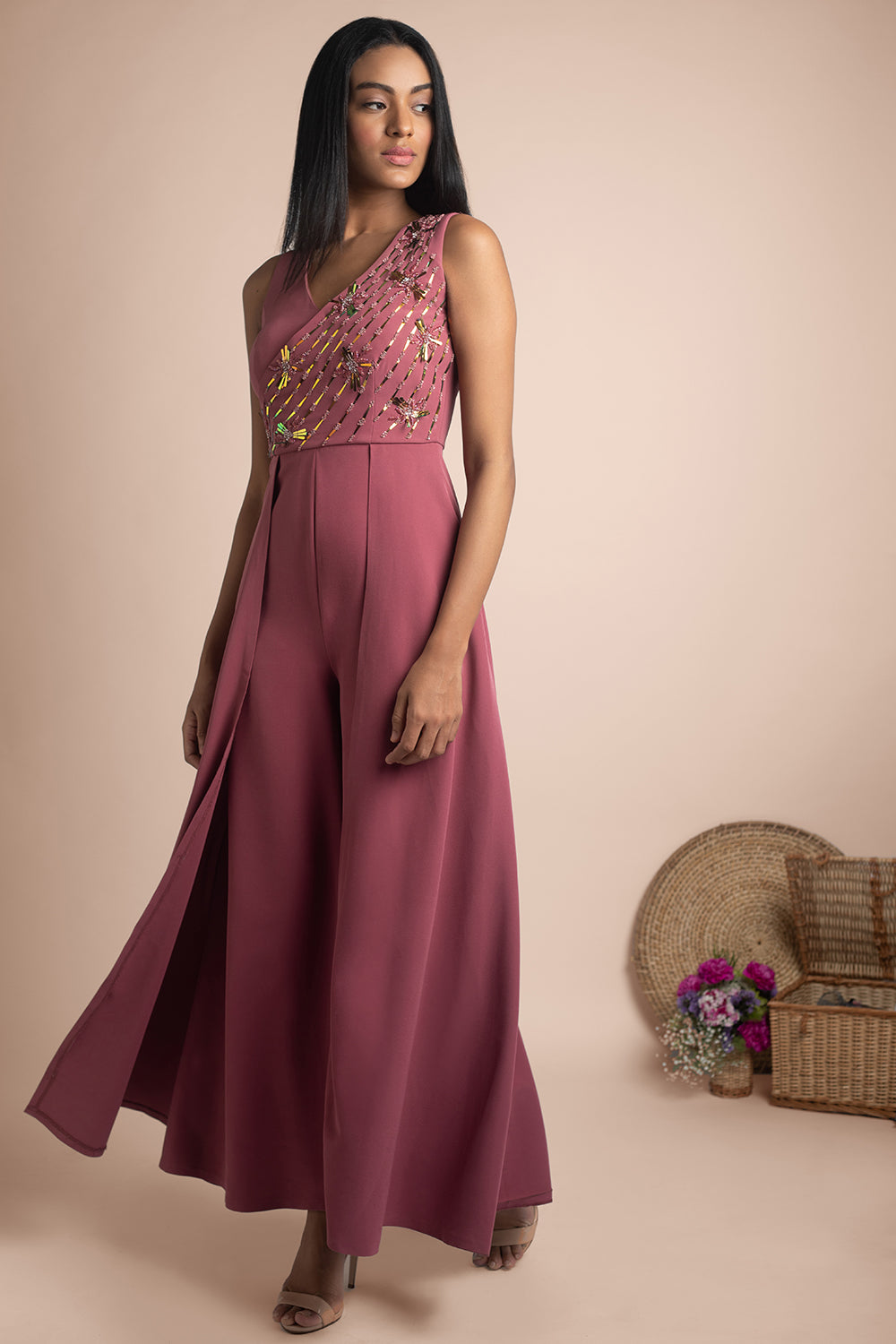 Rose Pink Jumpsuit Gown - Auraya Fashion - Mehak Murpana - #tag1# - #tag2# - #tag3# - #tag3#